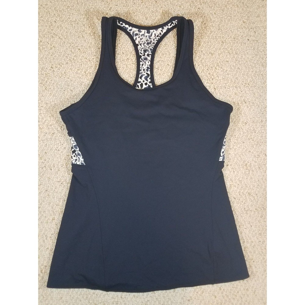 Athleta tee womens size small racerback blue white sleeveless activewear top